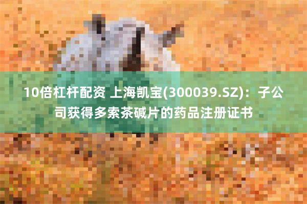 10倍杠杆配资 上海凯宝(300039.SZ)：子公司获得多索茶碱片的药品注册证书
